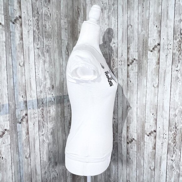 Roxy Short Sleeve Graphic Tee | White | Crew Neck | Small | Leaves Bird | Y2K - Picture 3 of 10